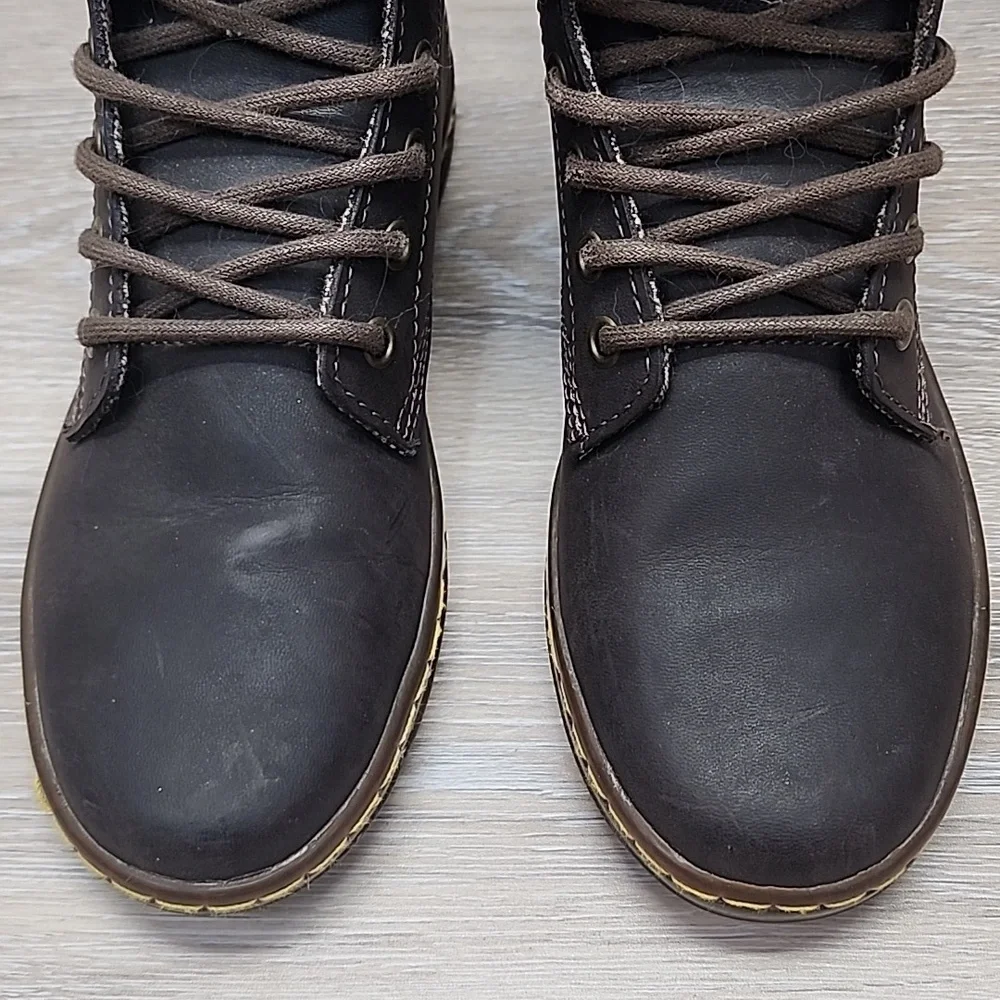 ​Dr. Martens Women Maelly Dark Brown Leather Boots w/Herringbone Tweed Cuff 6 - Picture 10 of 12